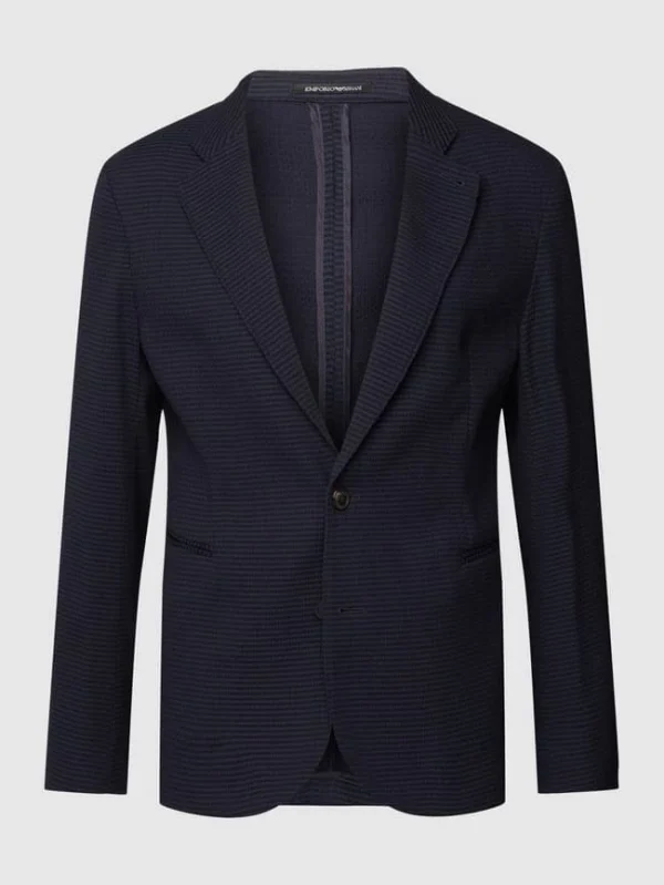 Aktion ? Emporio Armani 2-Knopf-Sakko Mit Strukturmuster Modell ‘Blazer Paspel’ – Marineblau ? 3